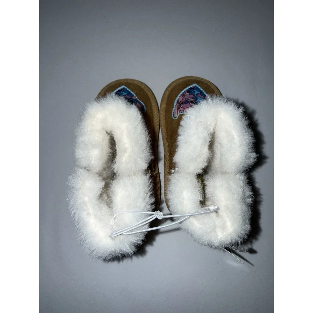 Disney Stitch & Angel Winter Boots 6 Toddler Faux Fur Brown Snow Cold Gift NWT
